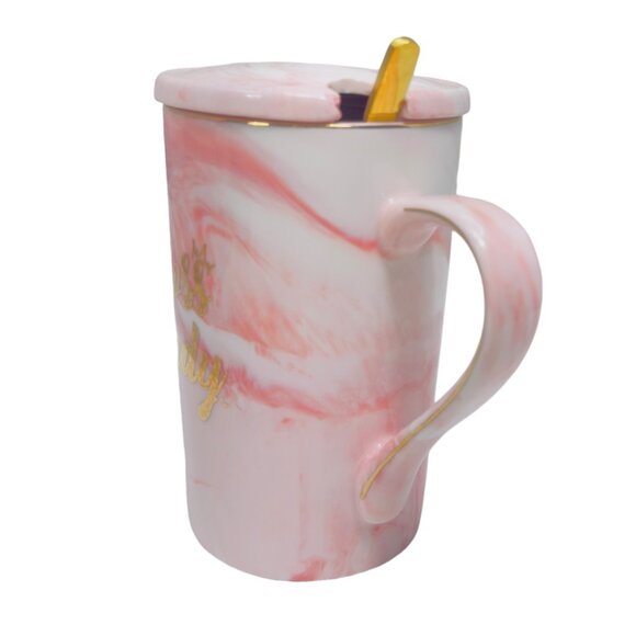 Boss Lady Pink Ceramic Coffee Mug W/Lid & Spoon New in Gift Box - Picture 3 of 11